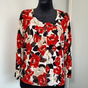White House Black Market Red Floral Button Down Cardigan - XL